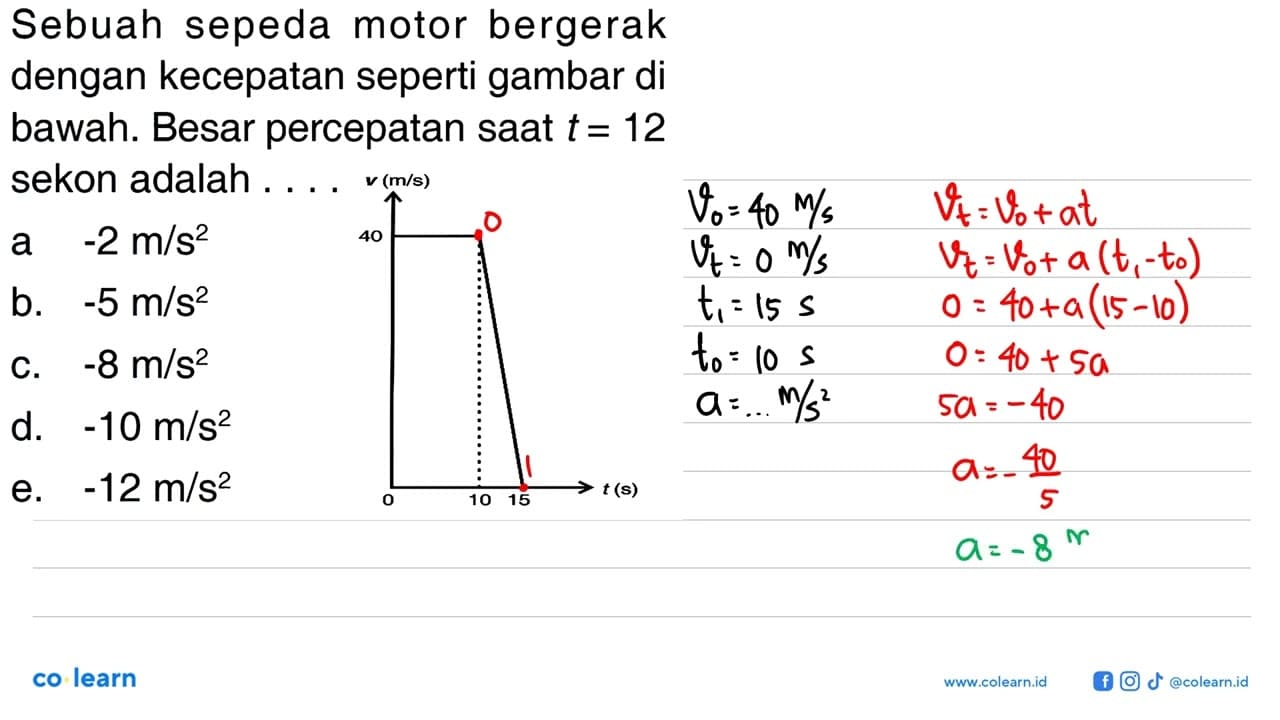 Sebuah sepeda motor bergerak dengan kecepatan seperti