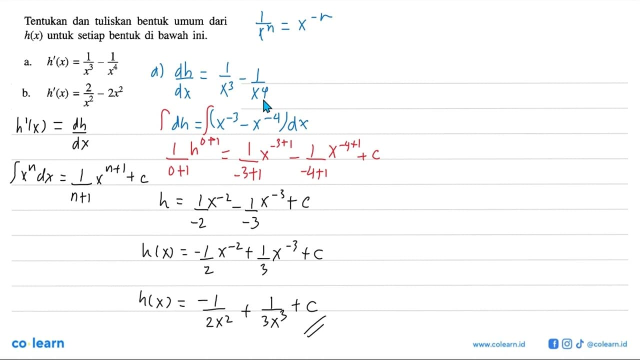 Tentukan dan tuliskan bentuk umum dari h(x) untuk setiap