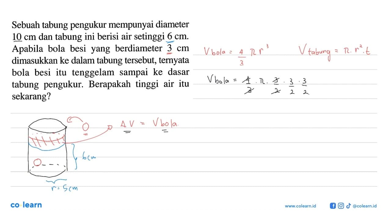 Sebuah tabung pengukur mempunyai diameter 10 cm dan tabung