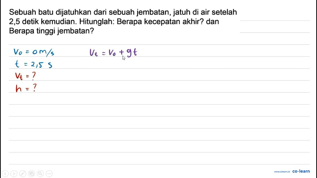 Sebuah batu dijatuhkan dari sebuah jembatan, jatuh di air