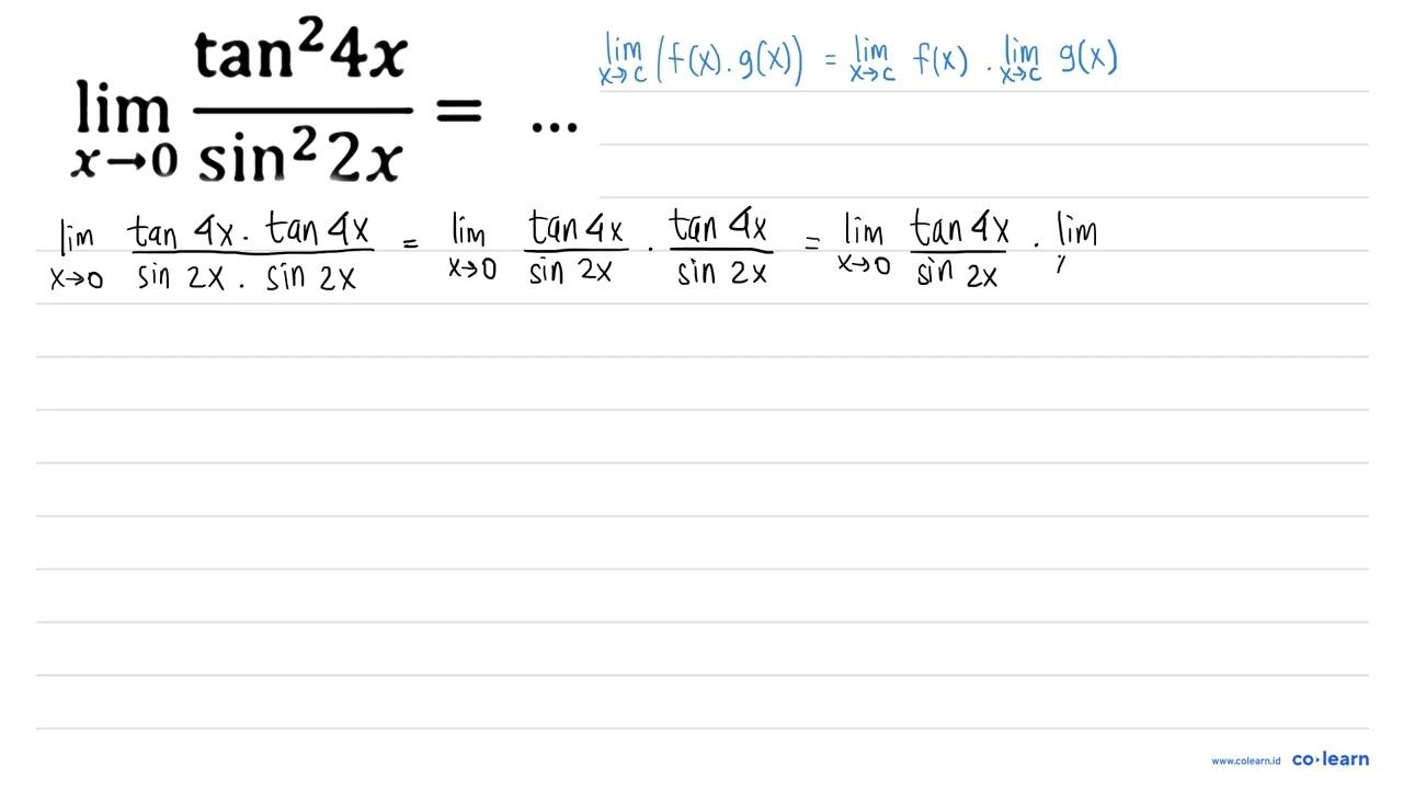 lim _(x -> 0) (tan ^(2) 4 x)/(sin ^(2) 2 x)=