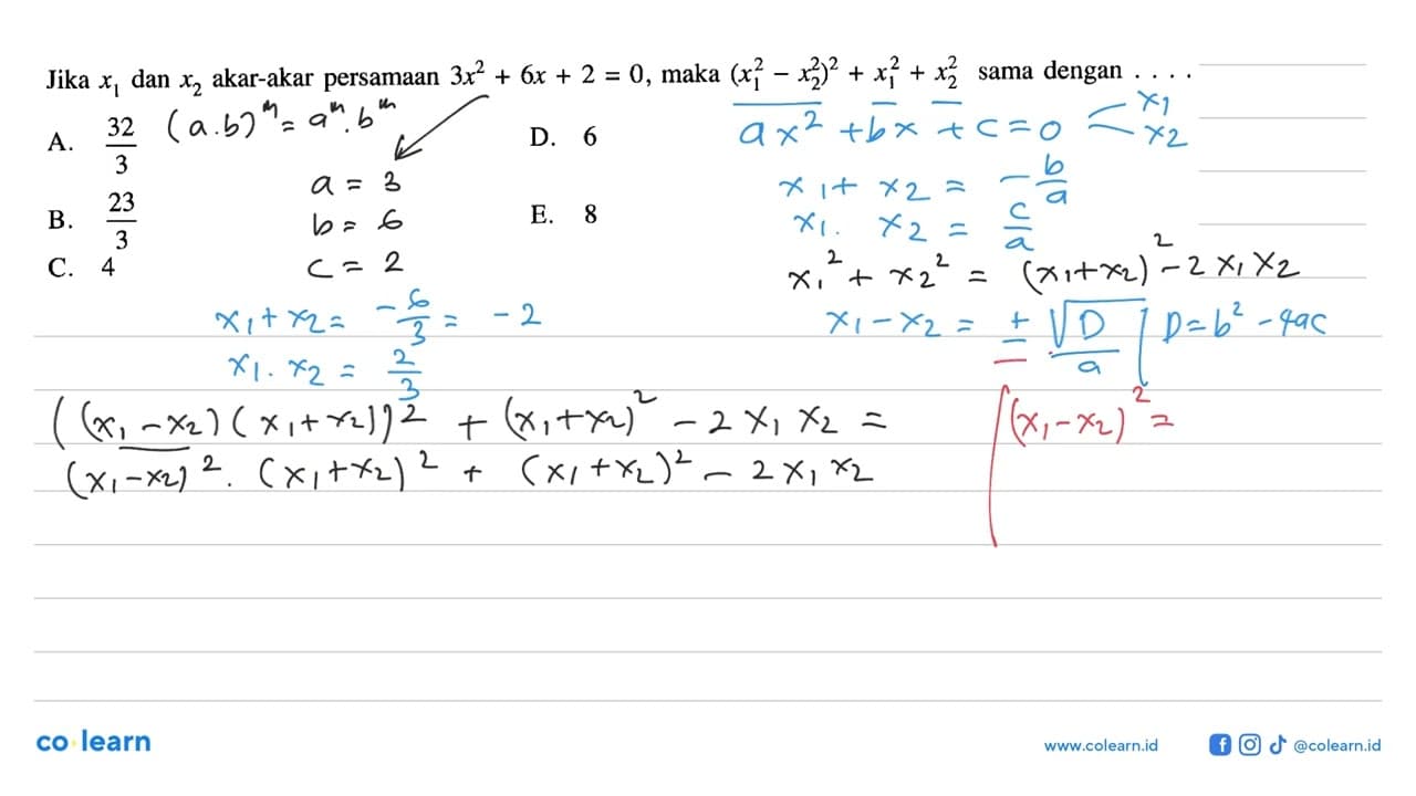 Jika x1 dan x2 akar-akar persamaan 3x^2+6x+2=0, maka