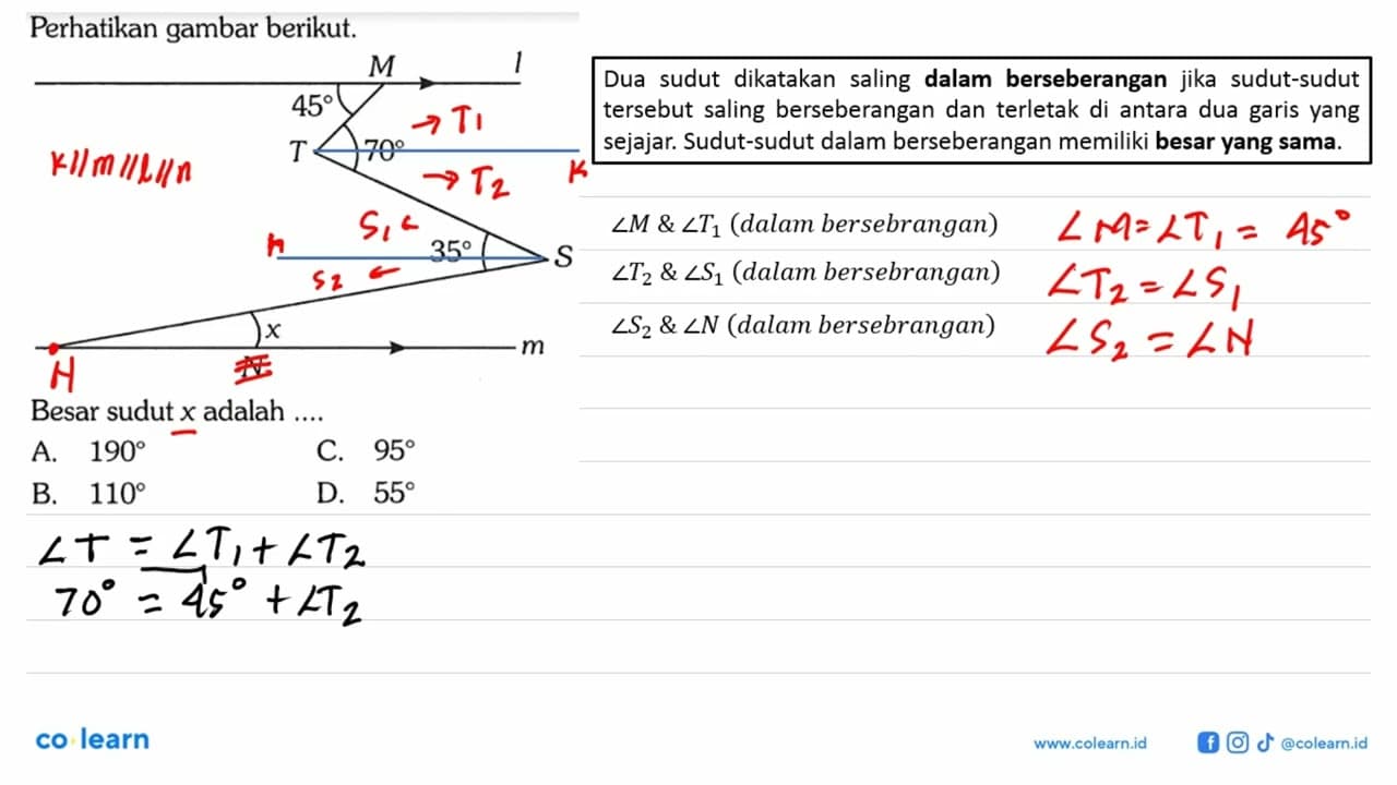 Perhatikan gambar berikut. M I 45 T 70 35 S x N mBesar