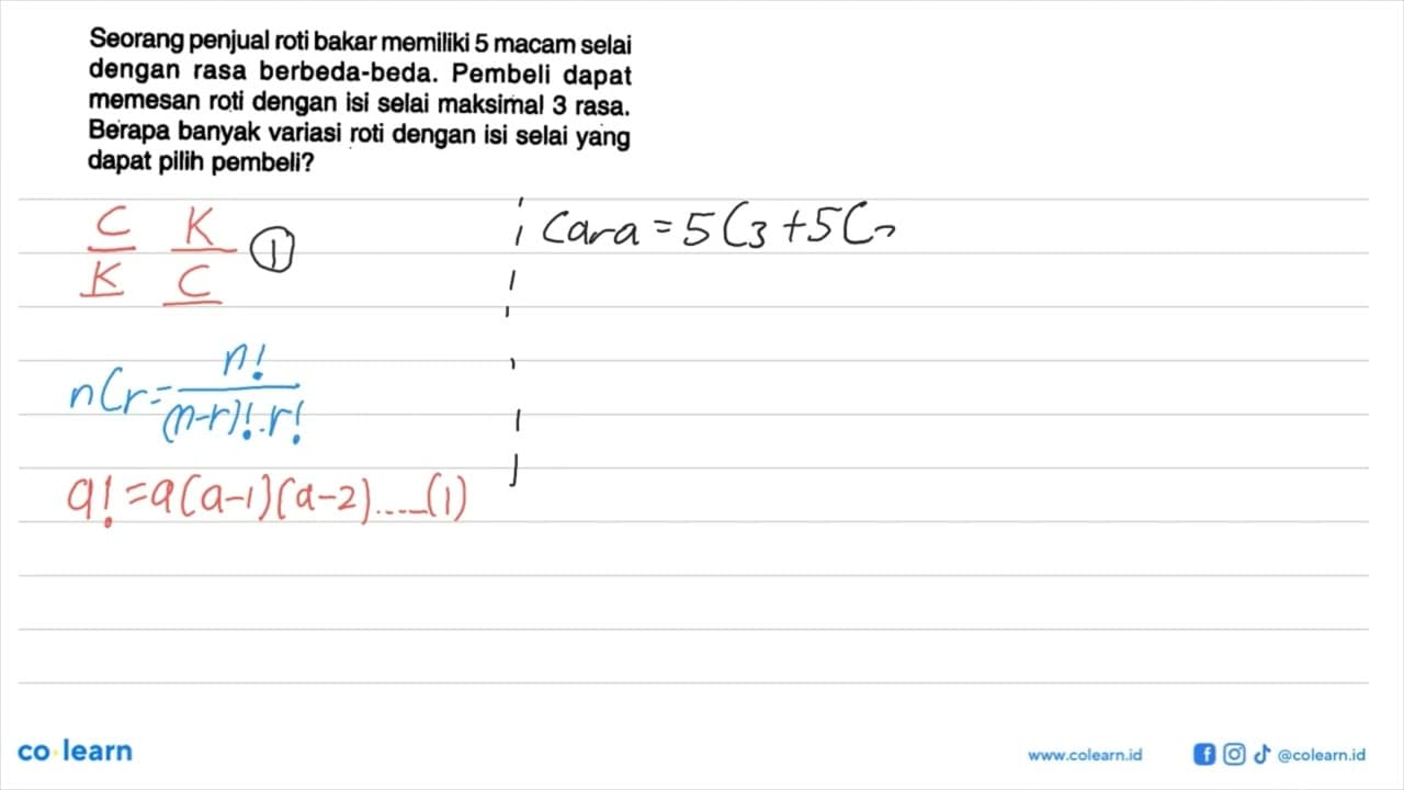 Seorang penjual roti bakar memiliki 5 macam selai dengan