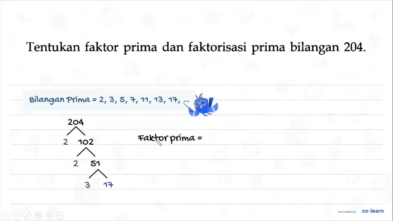 Tentukan faktor prima dan faktorisasi prima bilangan 204.