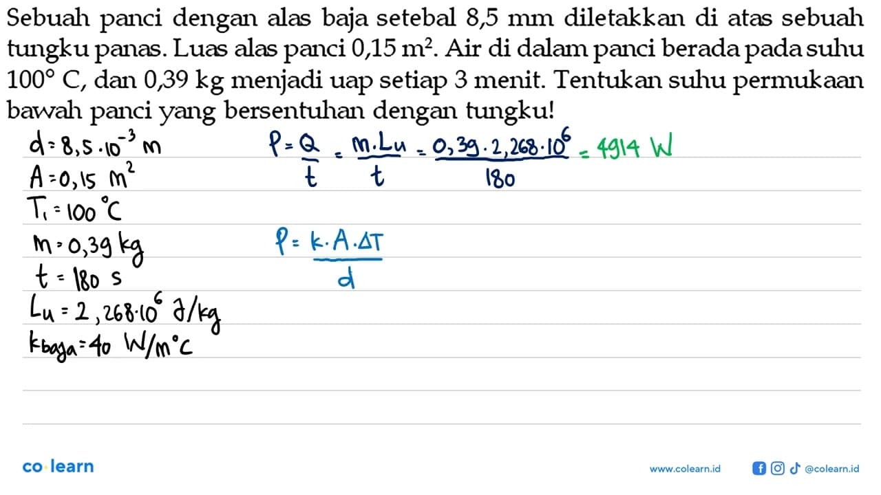 Sebuah panci dengan alas baja setebal 8,5 mm diletakkan di