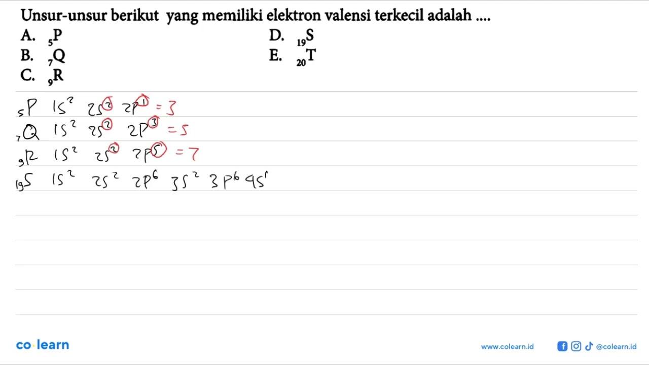 Unsur-unsur berikut yang memiliki elektron valensi terkecil