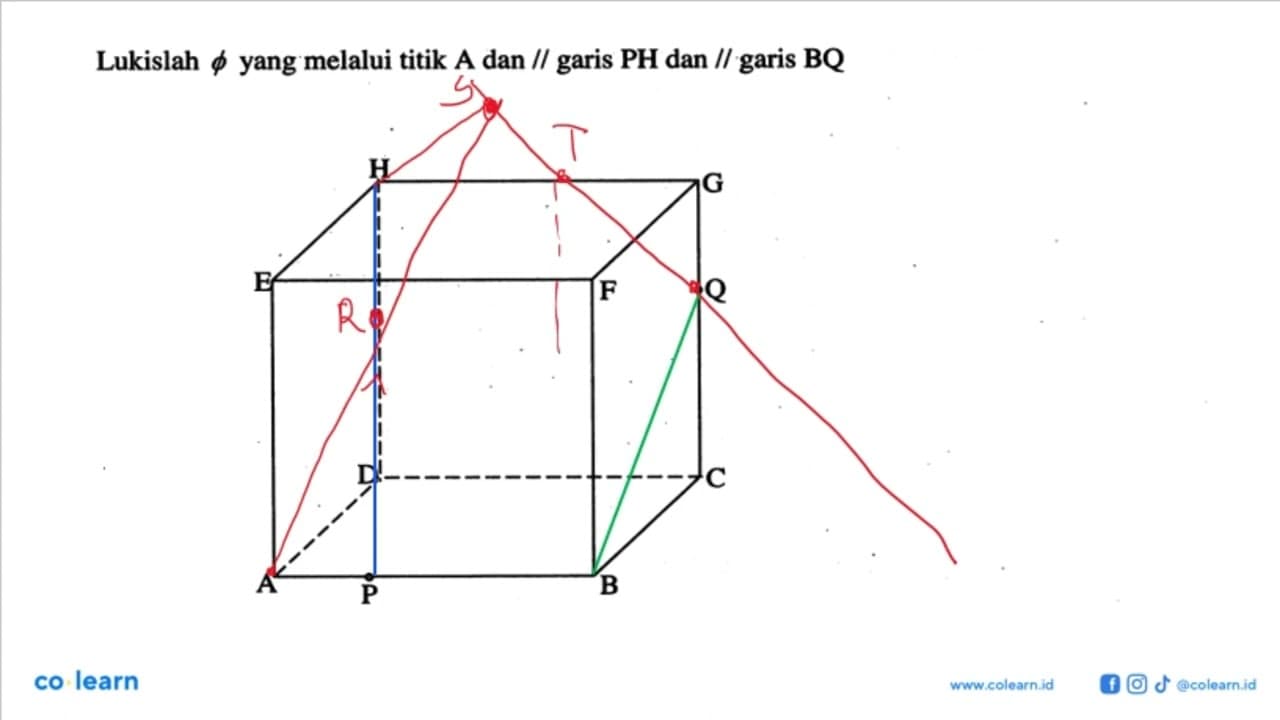 Lukislah phi yang melalui titik A dan // garis PH dan //