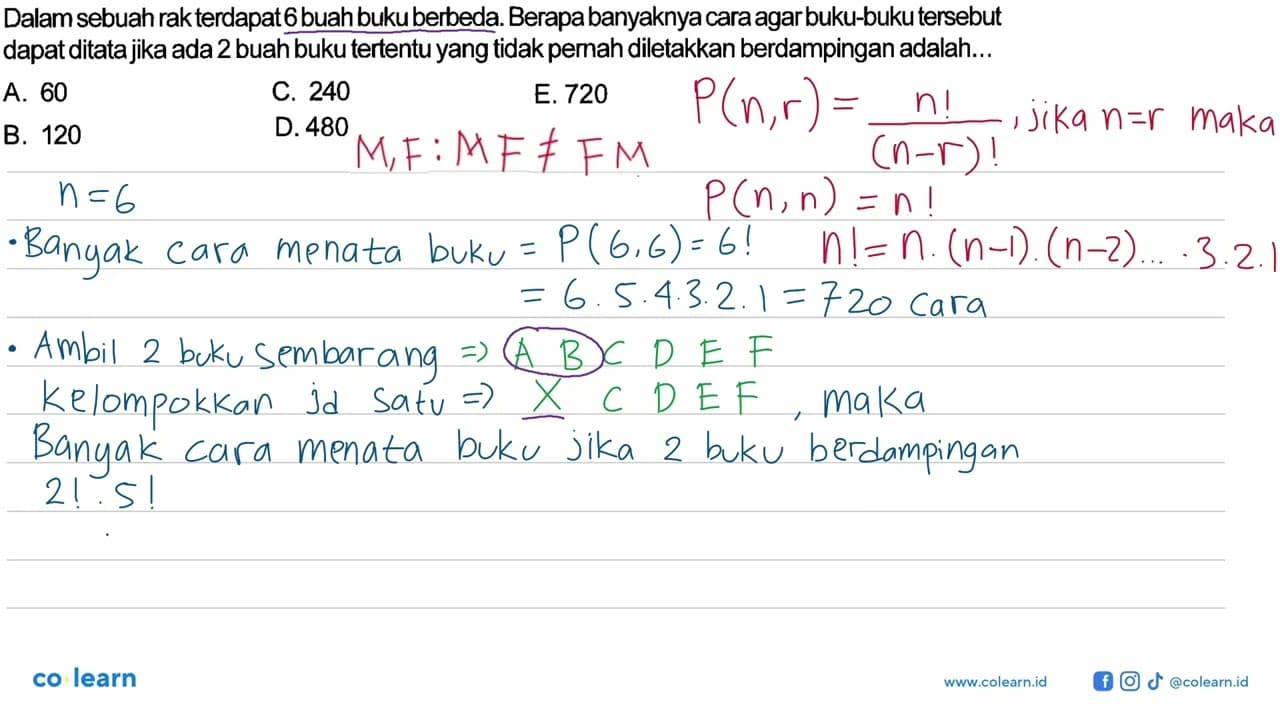 Dalam sebuah rak terdapat 6 buah buku berbeda. Berapa