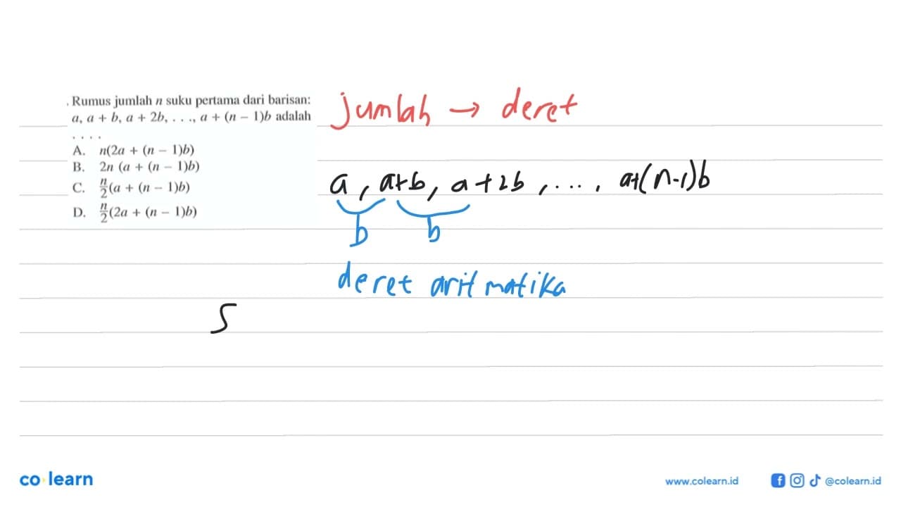 Rumus jumlah n suku pertama dari barisan: