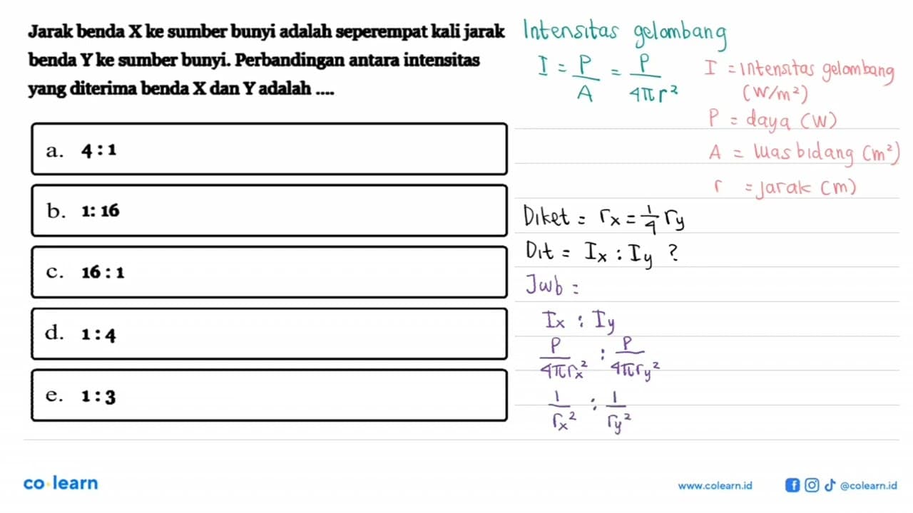 Jarak benda X ke sumber bunyi adalah seperempat kali jarak