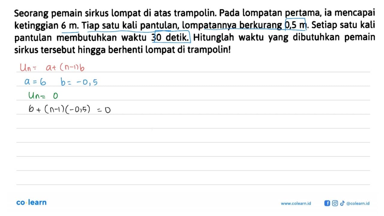 Seorang pemain sirkus lompat di atas trampolin. Pada