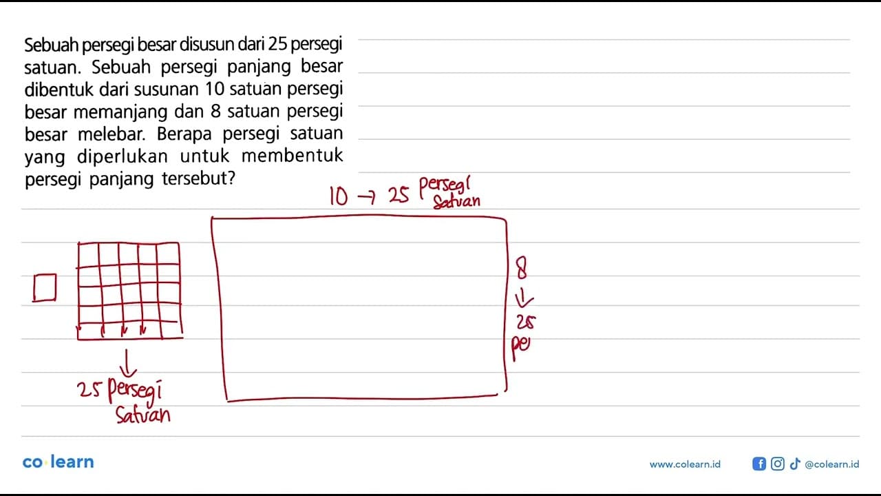 Sebuah persegi besar disusun dari 25 persegi satuan. Sebuah