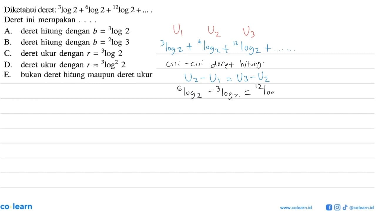 Diketahui deret: 3log2 + 6log2 + 12log2 + .... Deret ini