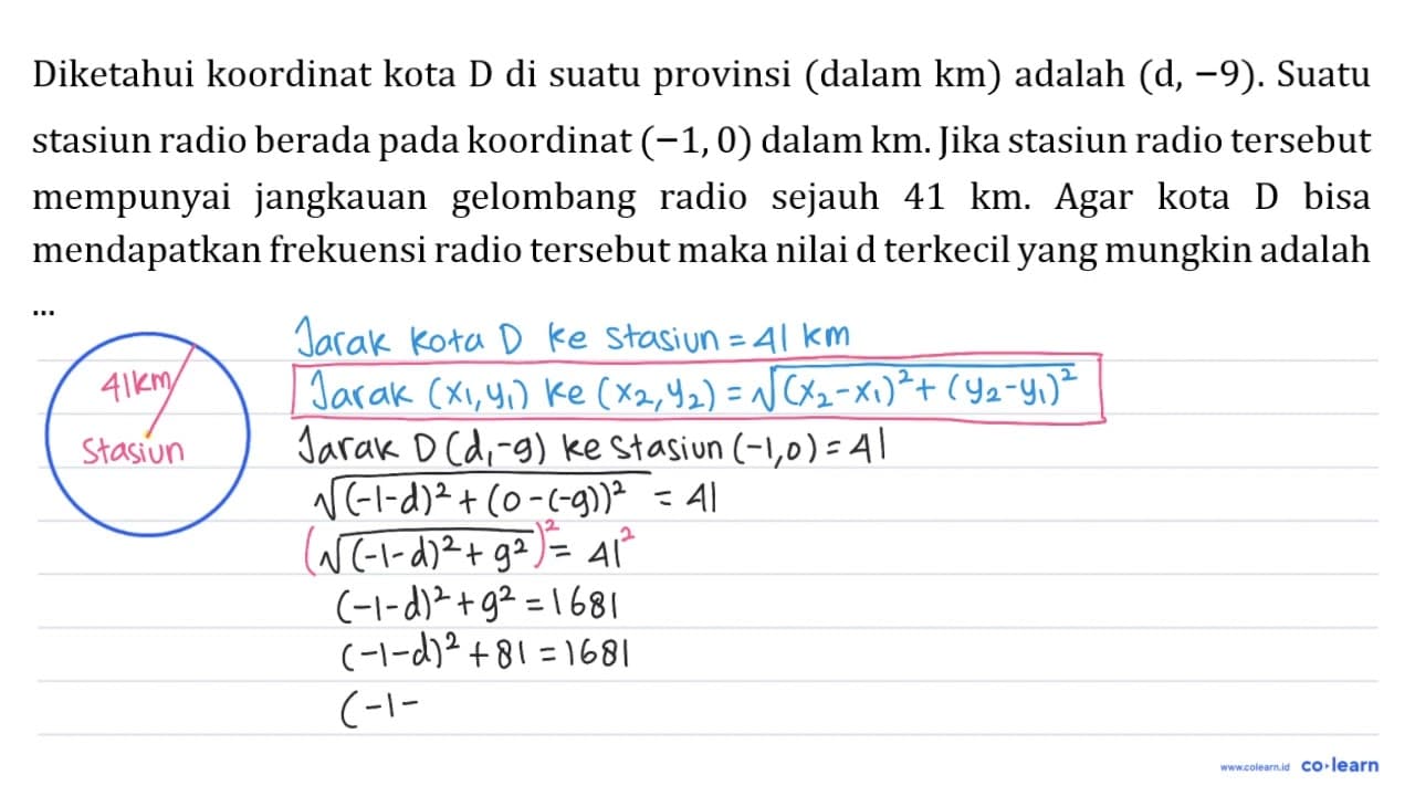 Diketahui koordinat kota D di suatu provinsi (dalam km)