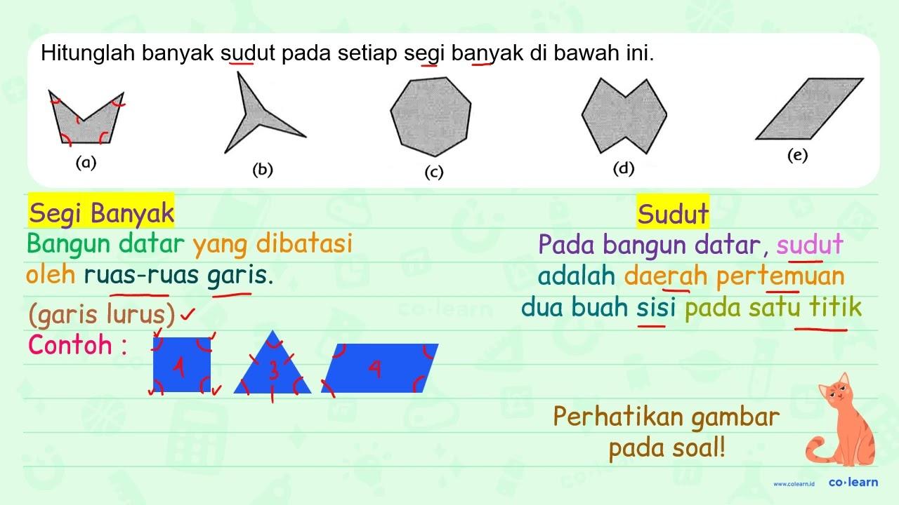 Hitunglah banyak sudut pada setiap segí banyak di bawah