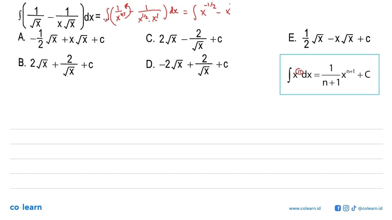 integral(1/akar(x)-1/(x akar(x))) dx=...