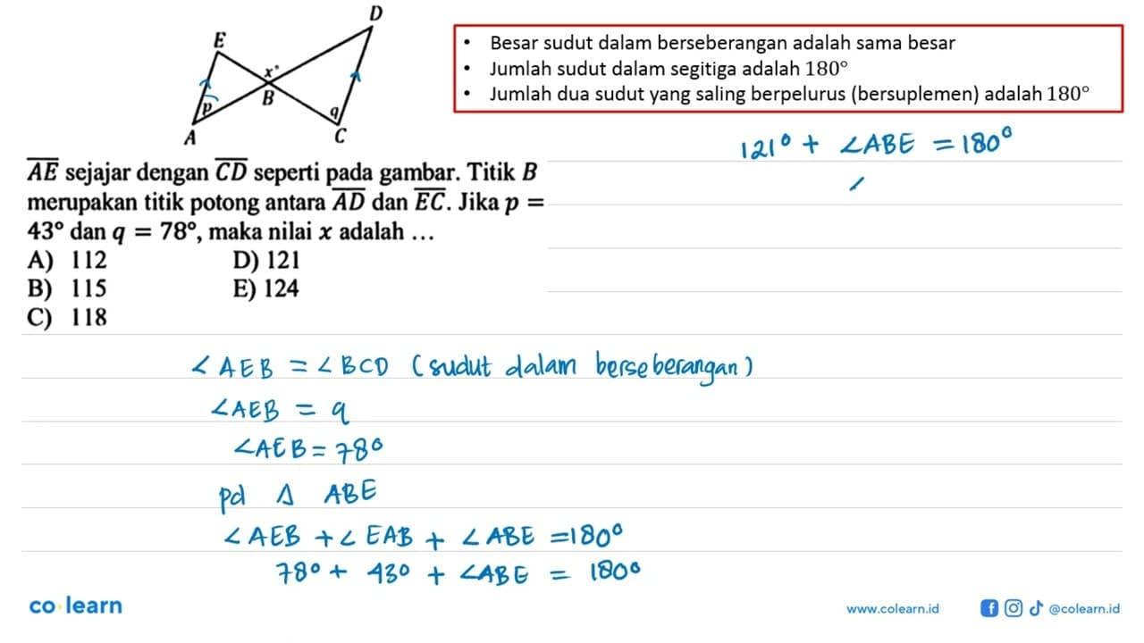 E D x p B q A C Garis AE sejajar dengan garis CD seperti