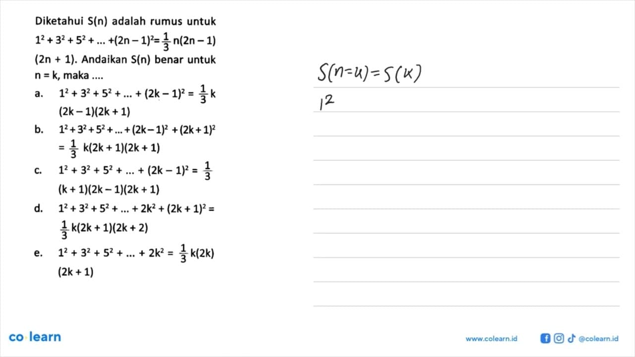 Diketahui S(n) adalah rumus untuk