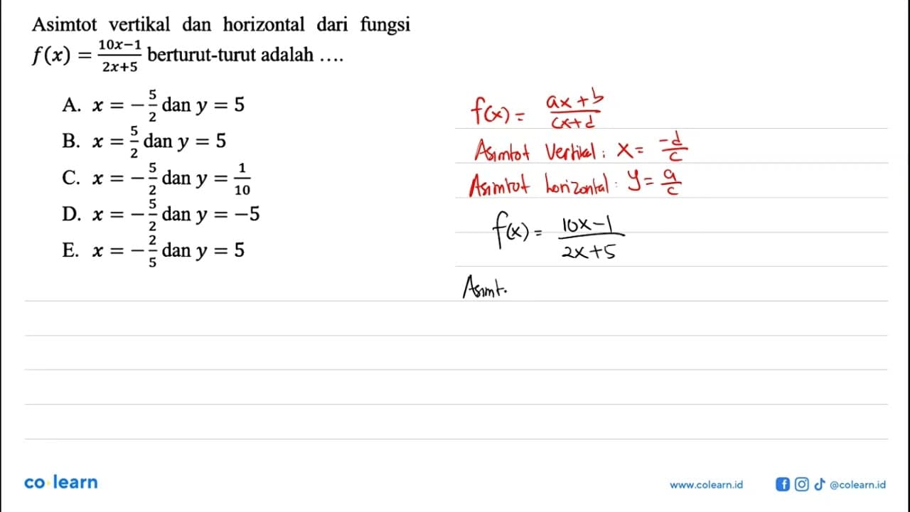 Asimtot vertikal dan horizontal dari fungsi f(x)=(10