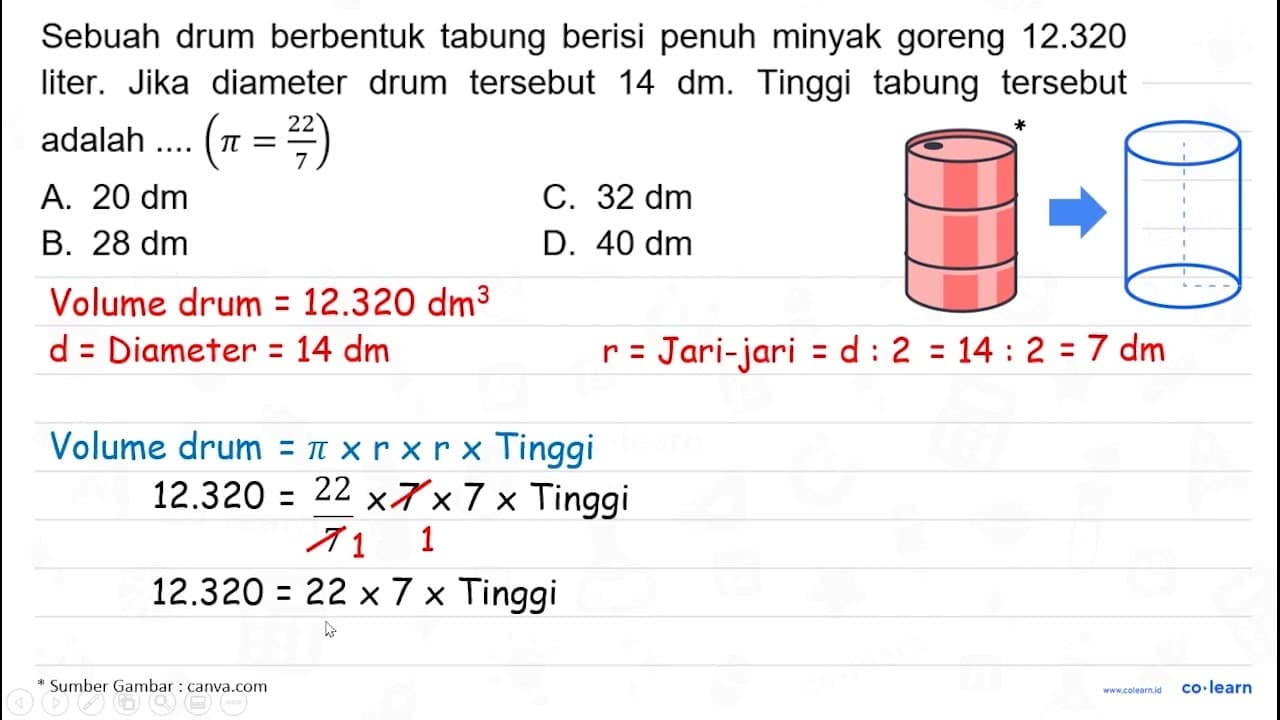 Sebuah drum berbentuk tabung berisi penuh minyak goring