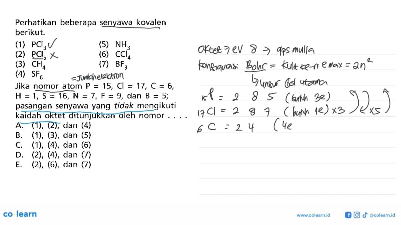 Perhatikan beberapa senyawa kovalen berikut.(1) PCl3 (2)