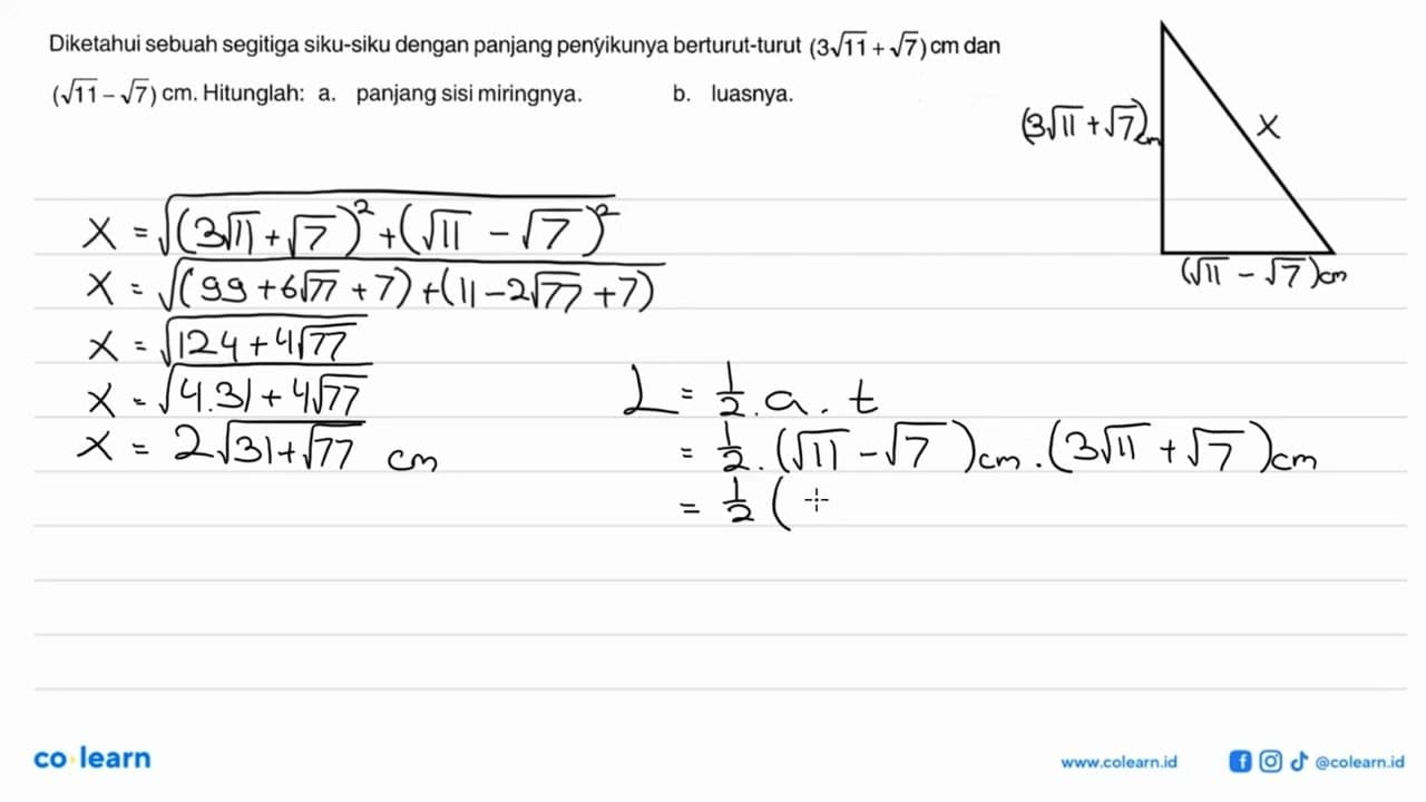 Diketahui sebuah segitiga siku-siku dengan panjang