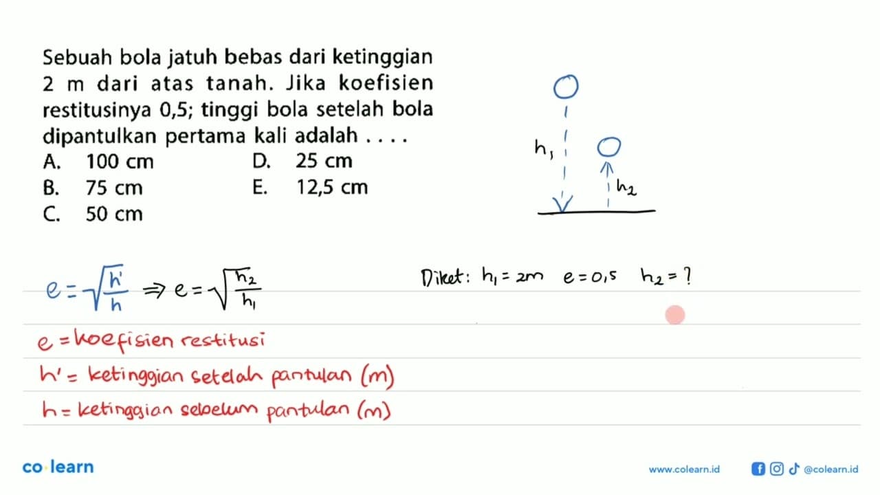 Sebuah bola jatuh bebas dari ketinggian 2 m dari atas