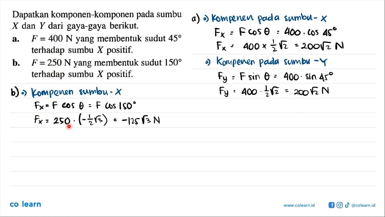 Dapatkan komponen-komponen pada sumbu X dan Y dari