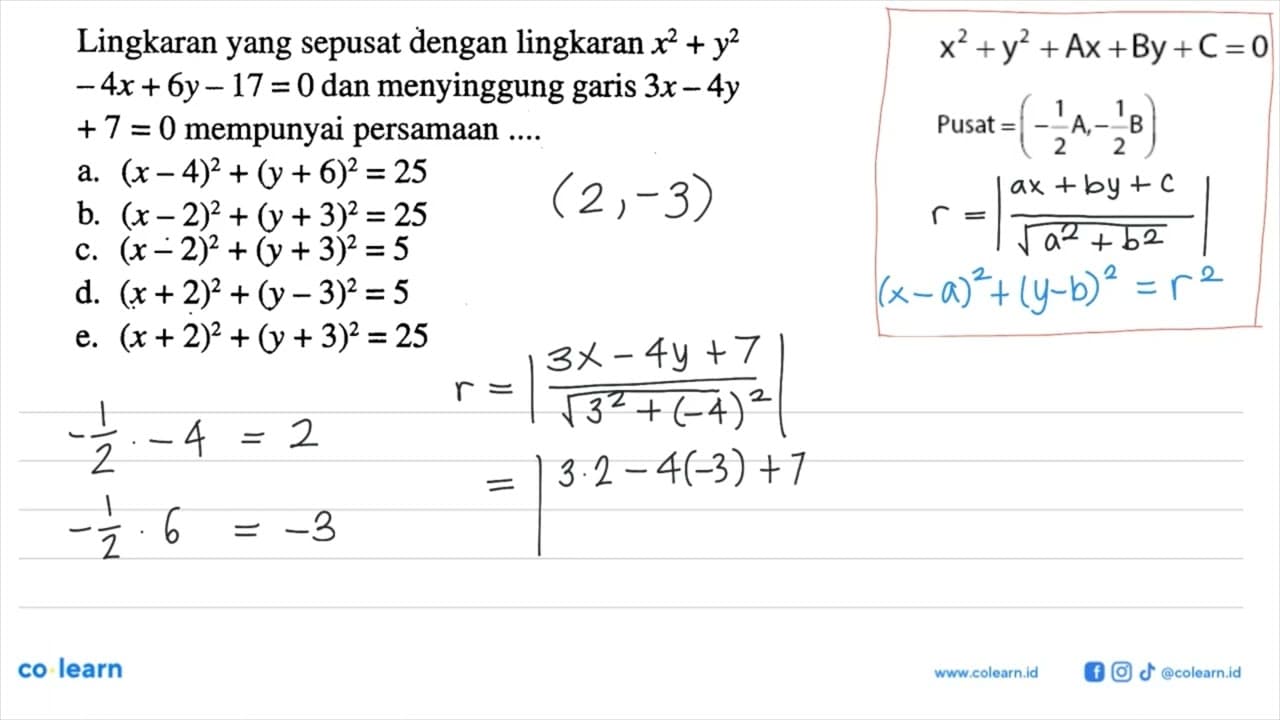 Lingkaran yang sepusat dengan lingkaran x^2+y^2-4x+6y-17=0