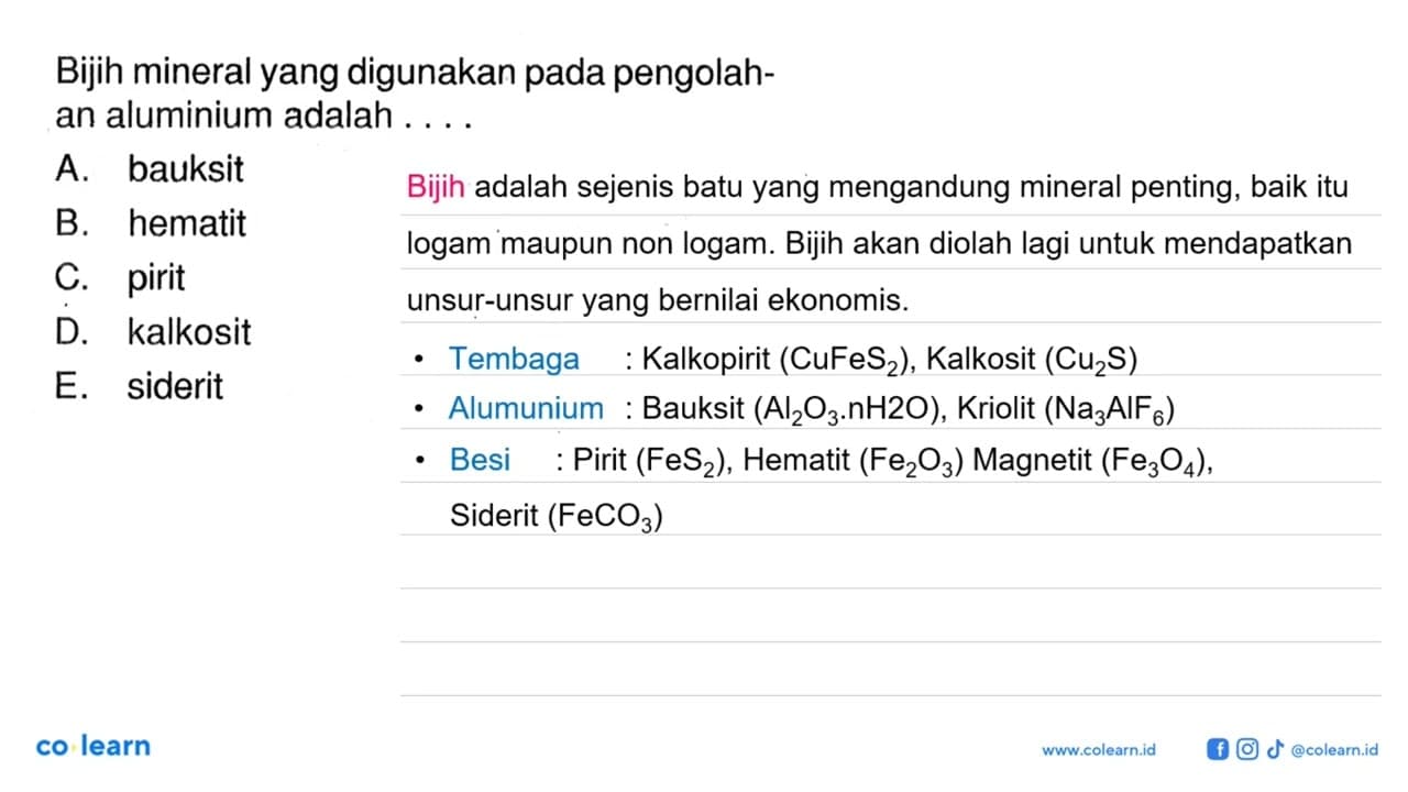 Bijih mineral yang digunakan pada pengolahan aluminium