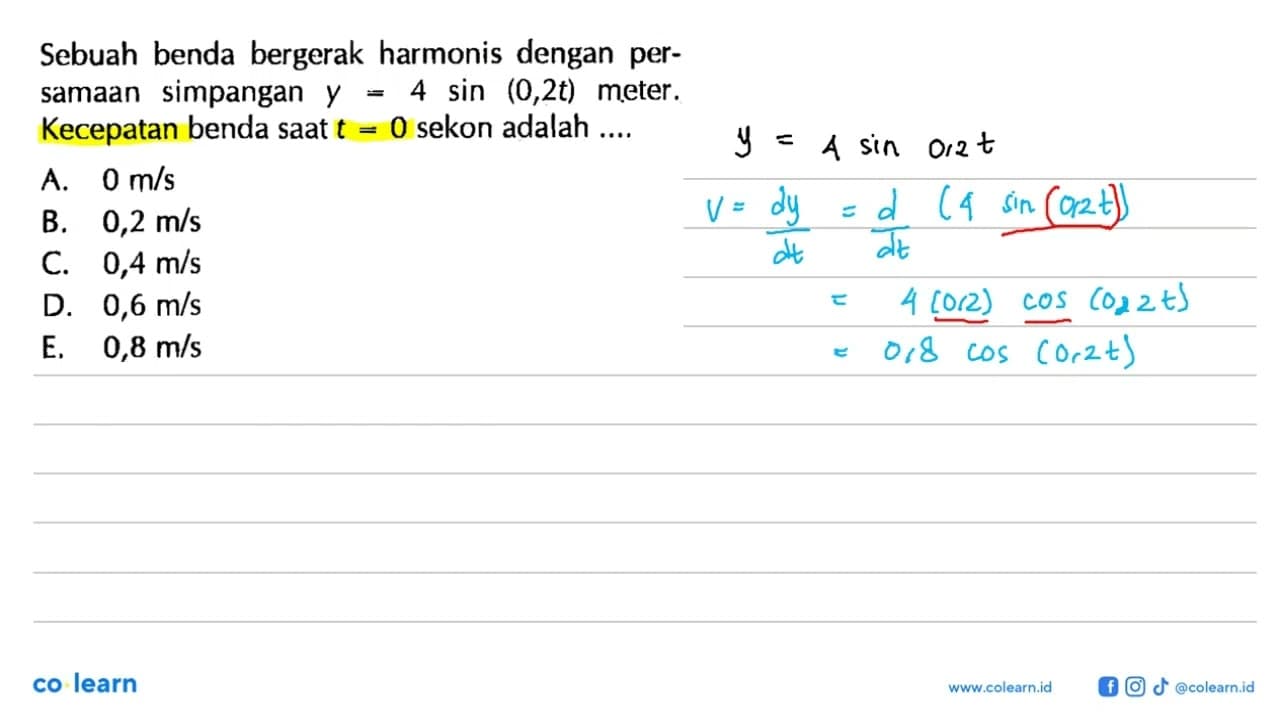 Sebuah benda bergerak harmonis dengan persamaan simpangan