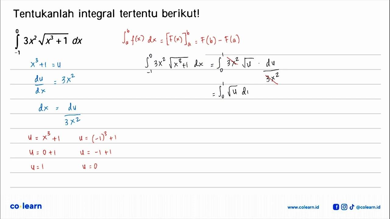 Tentukanlah integral tertentu berikut! integral dari -1 0