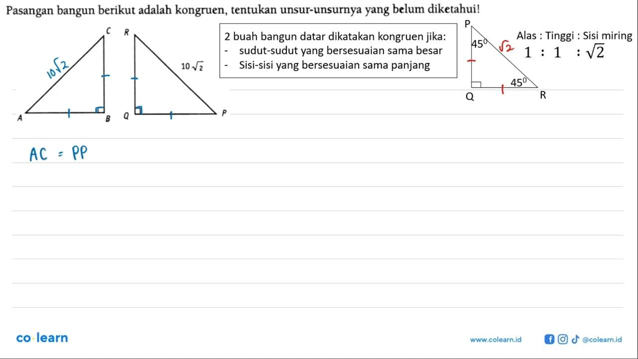 Pasangan bangun berikut adalah kongruen, tentukan