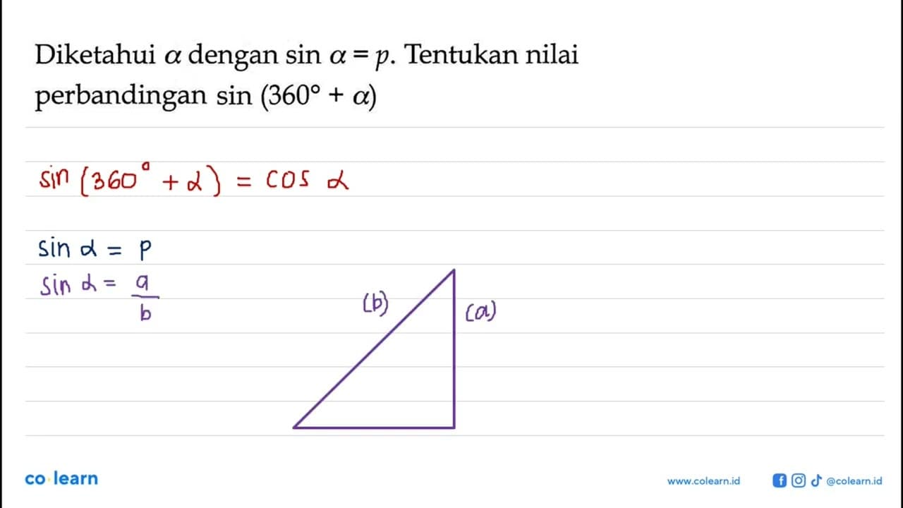 Diketahui alpha dengan sin alpha = p. Tentukan nilai