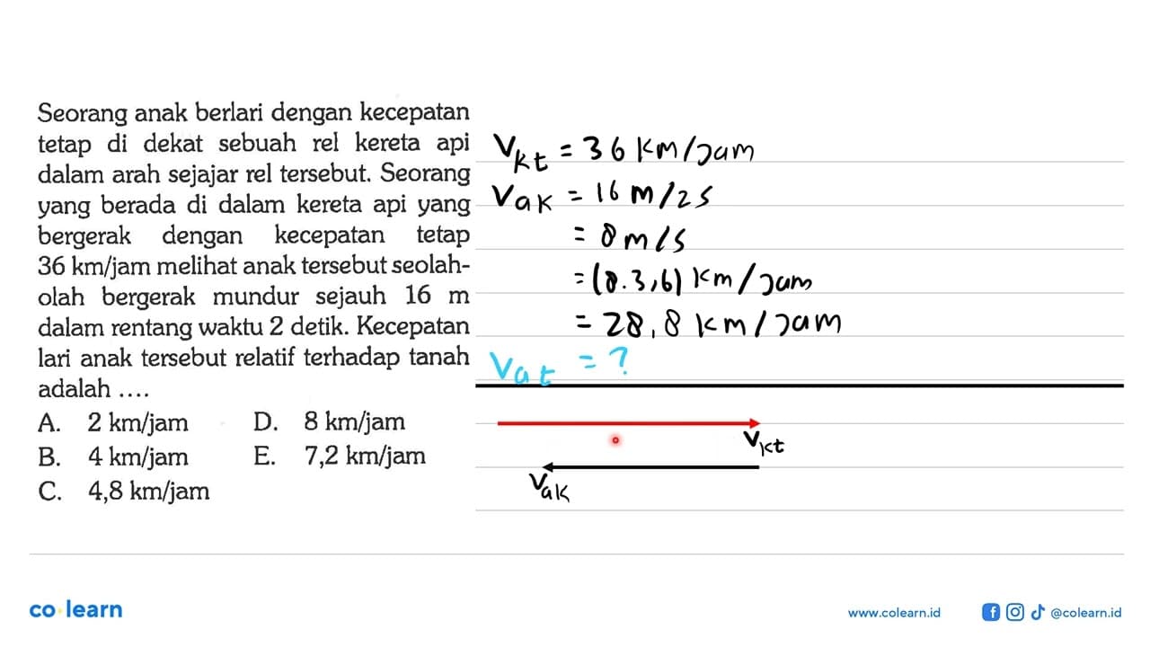 Seorang anak berlari dengan kecepatan tetap di dekat sebuah