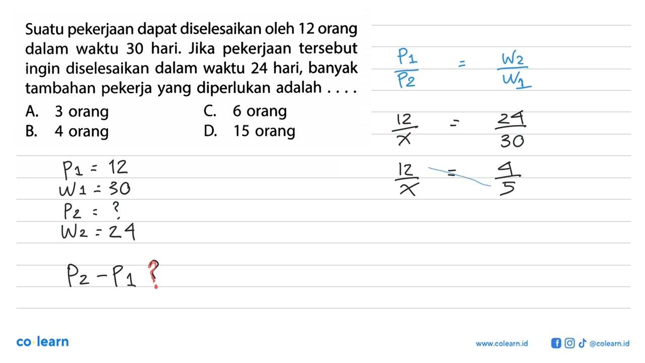 Suatu pekerjaan dapat diselesaikan oleh 12 orang dalam