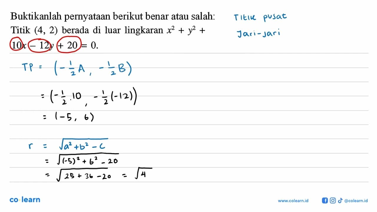 Buktikanlah pernyataan berikut benar atau salah: Titik