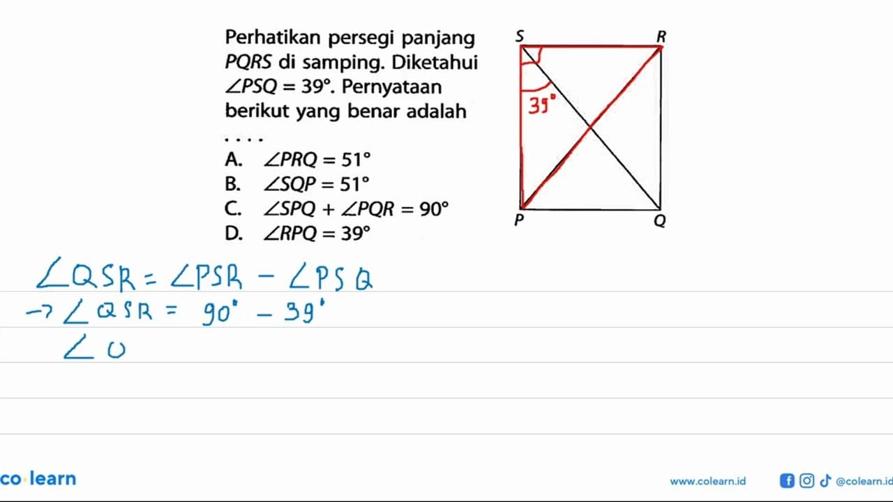 Perhatikan persegi panjang PQRS di samping. Diketahui sudut