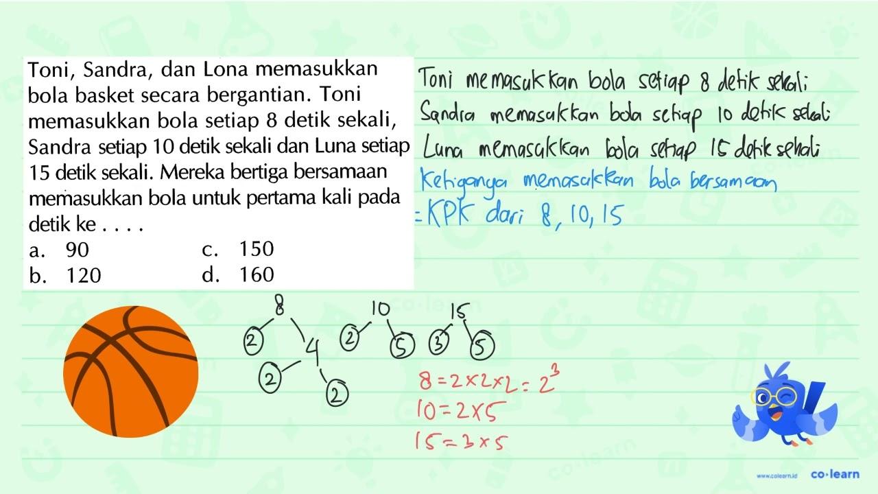 Toni, Sandra, dan Lona memasukkan bola basket secara