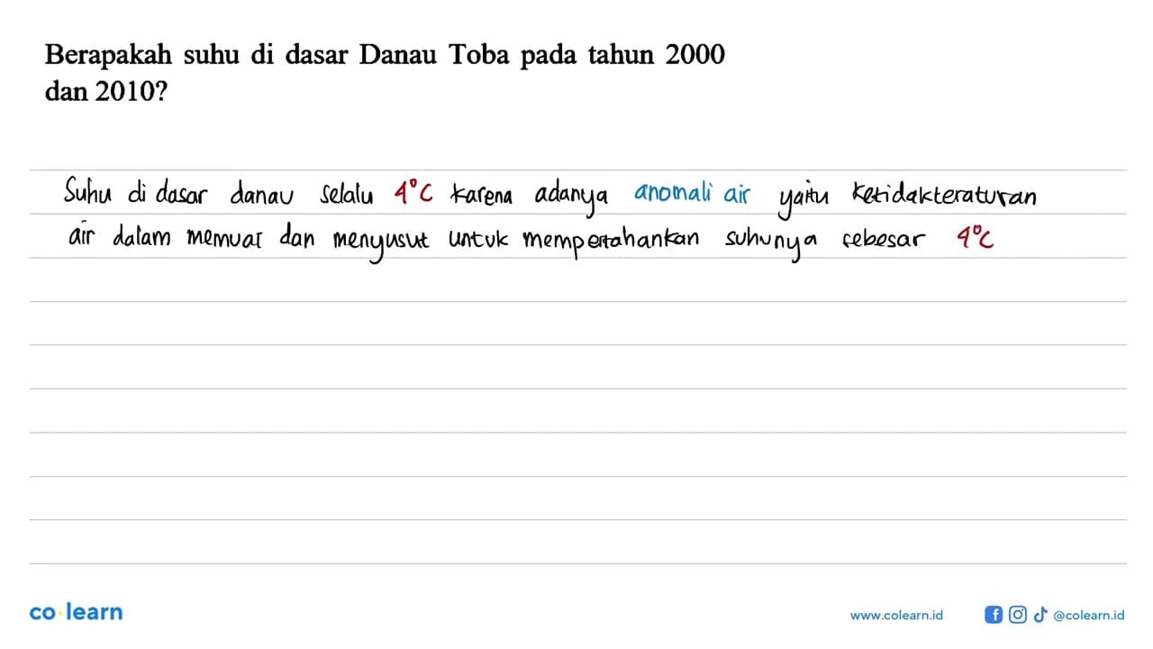 Berapakah suhu di dasar Danau Toba pada tahun 2000 dan