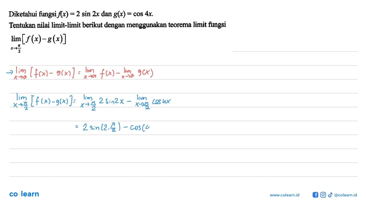 Diketahui fungsi f(x) = 2 sin 2x dan g(x) = cos 4x.