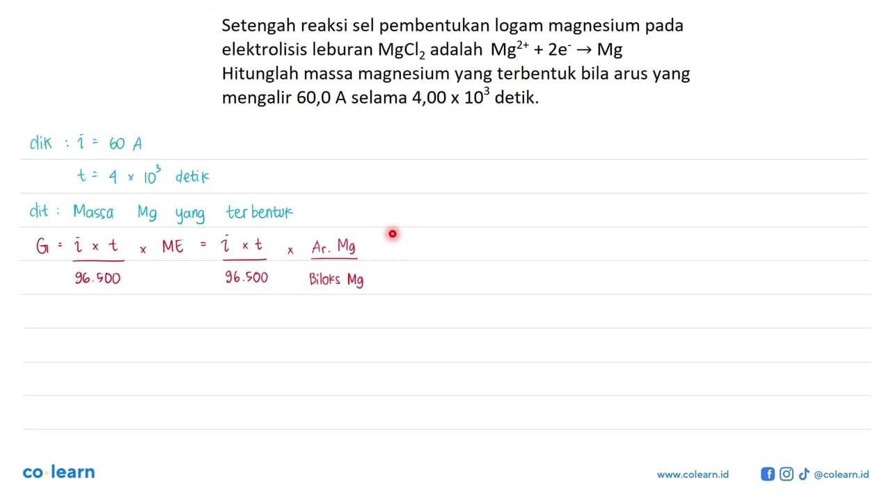 Setengah reaksi sel pembentukan logam magnesium pada