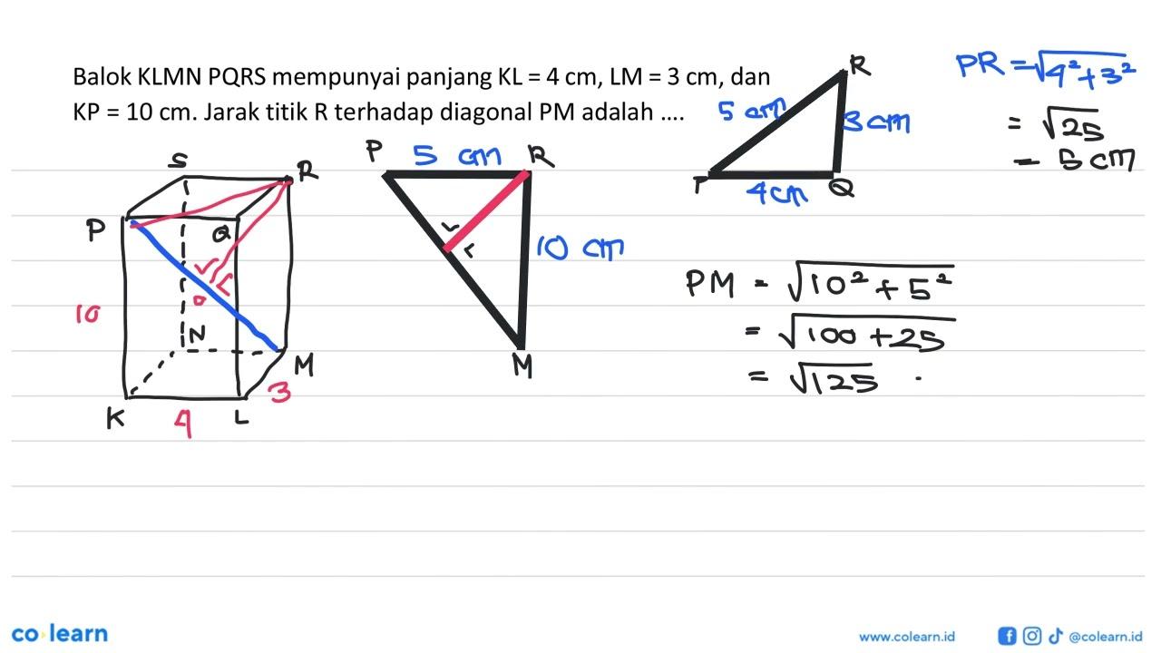 Balok KLMN PQRS mempunyai panjang KL=4 cm, LM=3 cm, dan