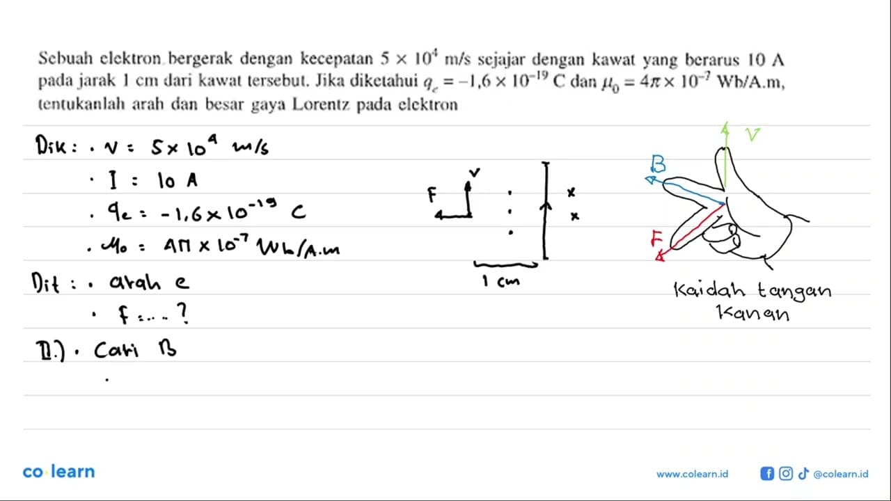 Sebuah elektron bergerak dengan kecepatan 5 x 10^4 m/s