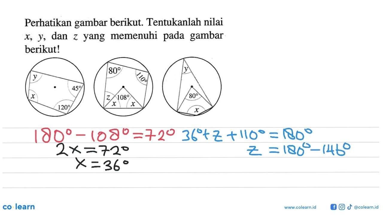 Perhatikan gambar berikut. Tentukanlah nilai x, y, dan z