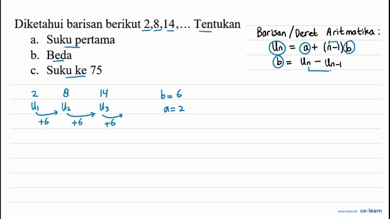 Diketahui barisan berikut 2,8.14 ... . Tentukan a. Suku