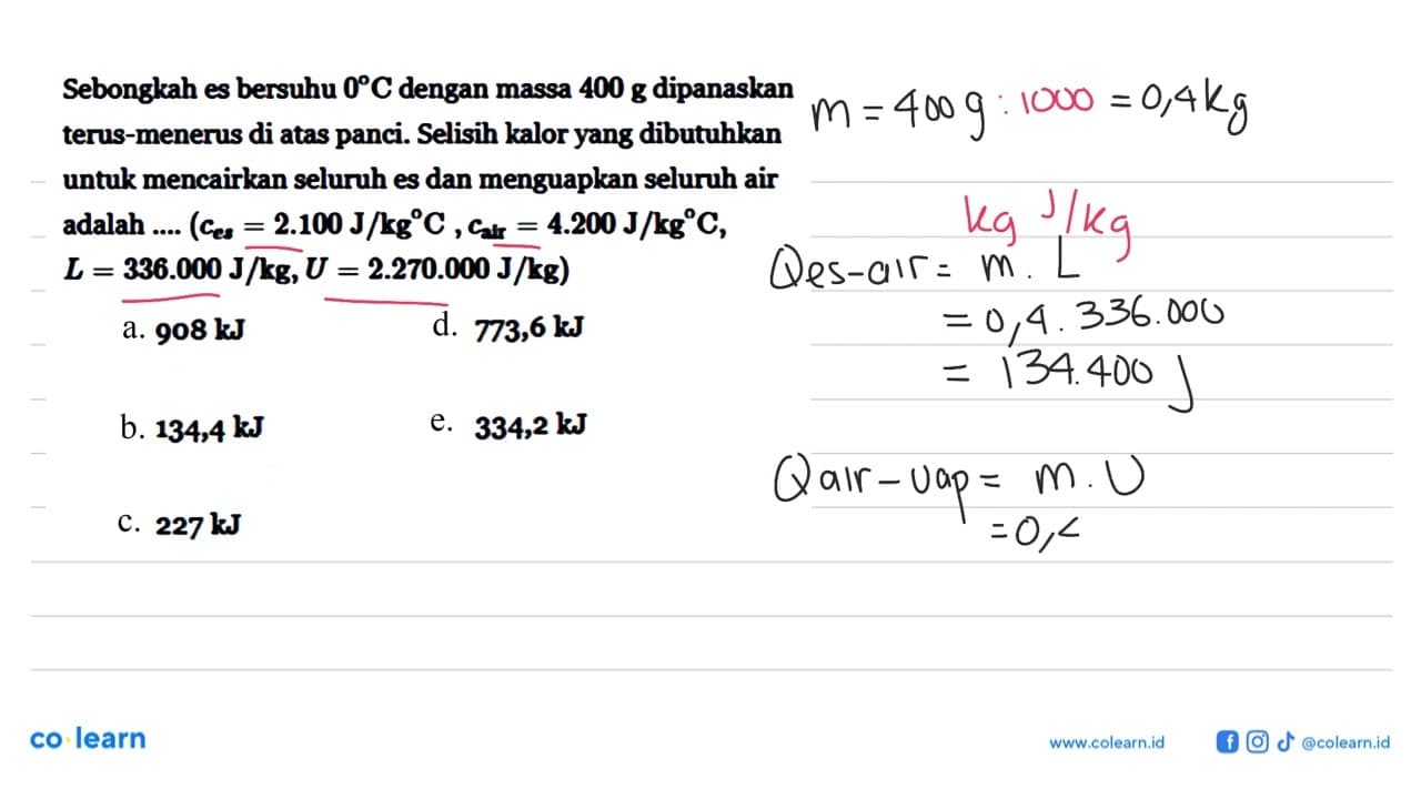 Sebongkah es bersuhu 0 C dengan massa 400 g dipanaskan