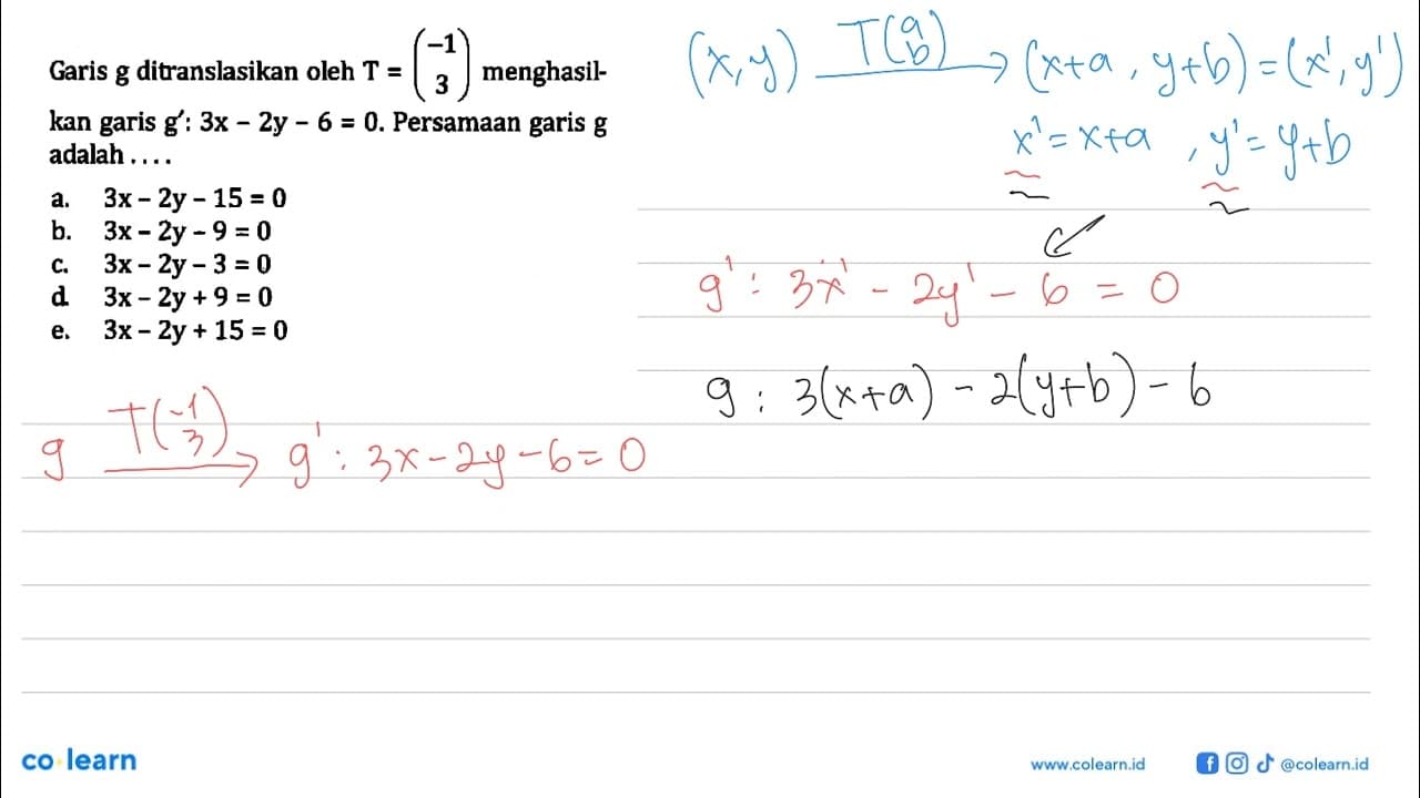 Garis g ditranslasikan oleh T = (-1 3) menghasil-kan garis