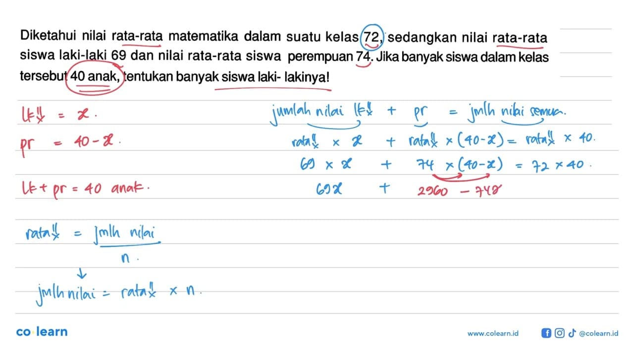 Diketahui nilai rata-rata matematika dalam suatu kelas 72,